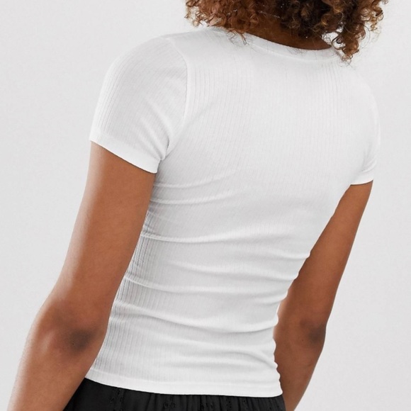 Aeropostale XS White Ribbed T-Shirt 5 Button Placket - Picture 2 of 14